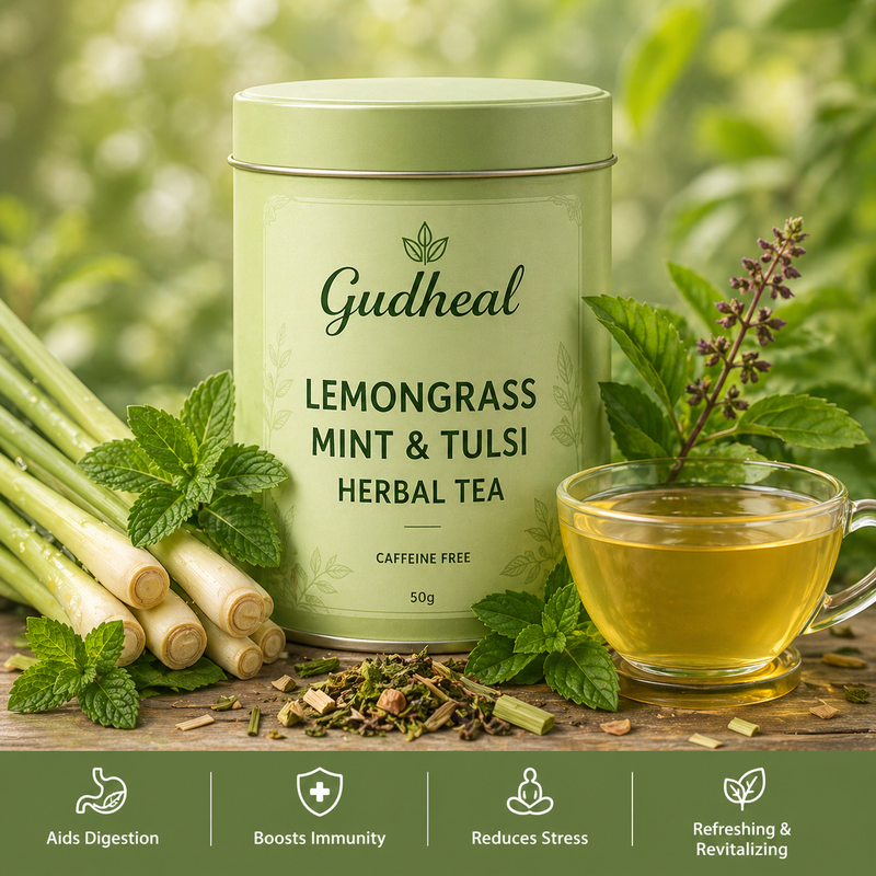 Lemongrass Mint Tulsi Herbal Tea – Refresh & Immunity Blend