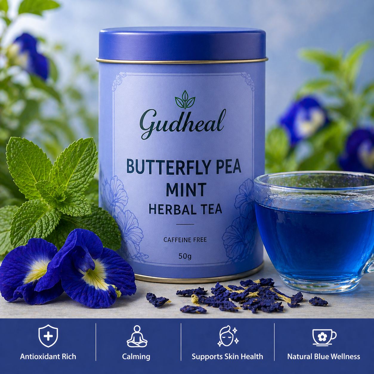 Butterfly Pea Mint Herbal Tea – Calming Blue Wellness Tea