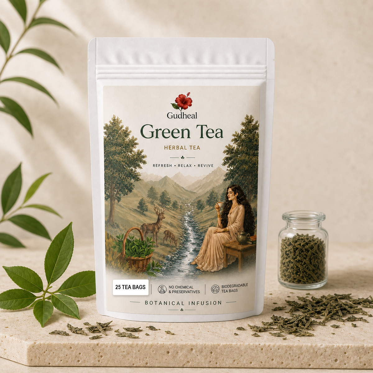 Gudheal Green Tea | 25 Tea Bags Pouch