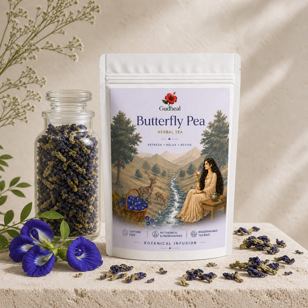 Gudheal Butterfly Pea herbal tea pouch